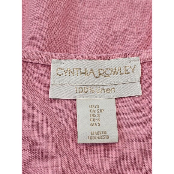 ALK Women's S Cynthia Rowley Pink 100% V-Neck Ruffle Hem Linen Shift Dress EUC - Picture 5 of 7